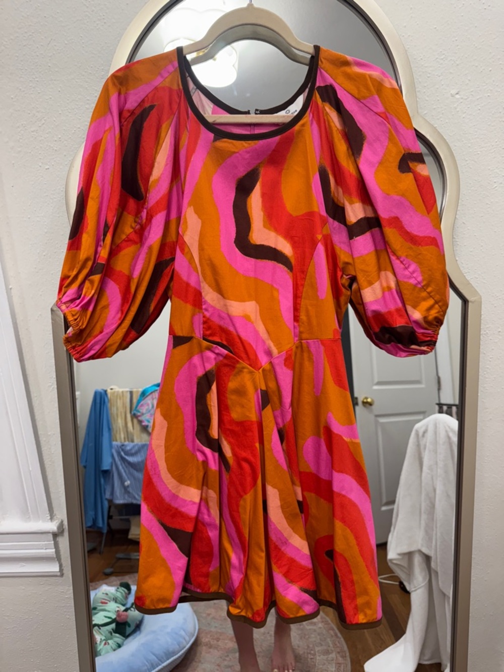LaRoque Vibrant Orange & Pink Swirl Puff-Sleeve Mini Dress